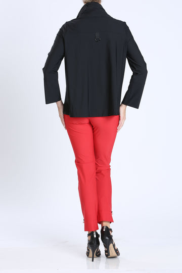 Black Pleats Stand Collar Jacket